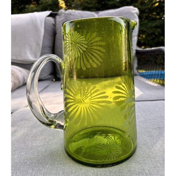 Vintage MCM Anchor Hocking Green Daisy Water Pitcher 1960\'s